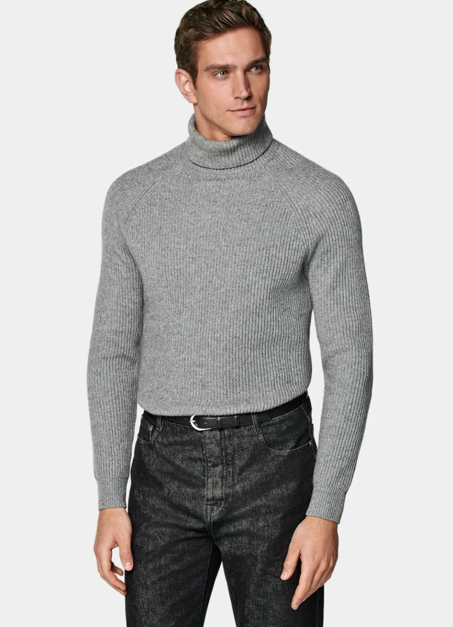 Suitsupply Col roulé côtelé gris Grey Outlet