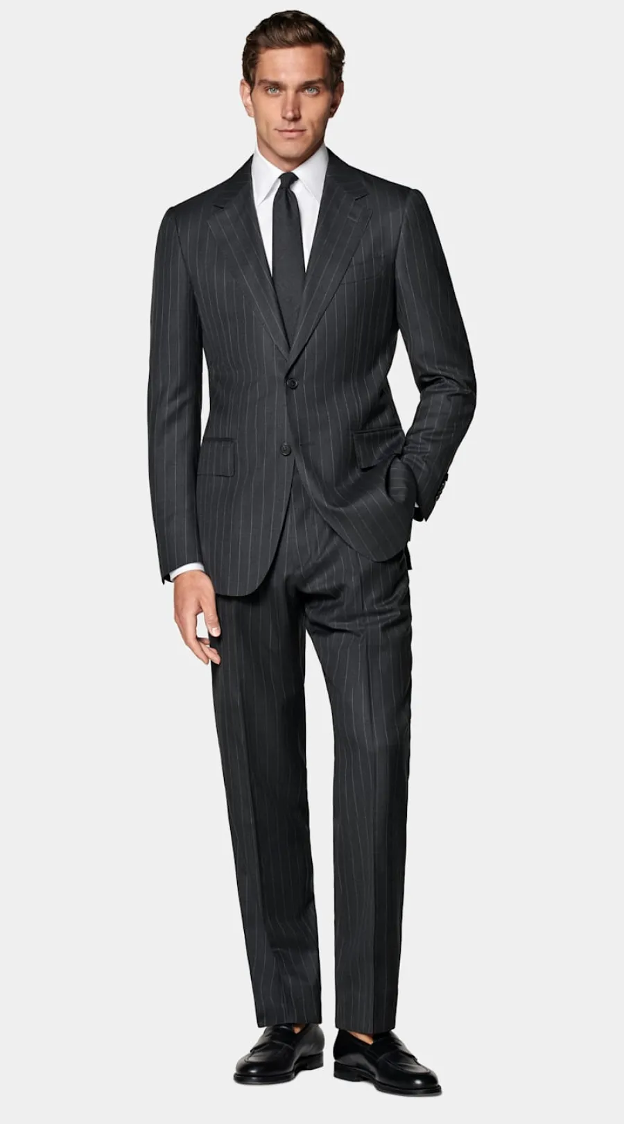 Suitsupply Costume Milano coupe Tailored gris foncé à rayures Cheap