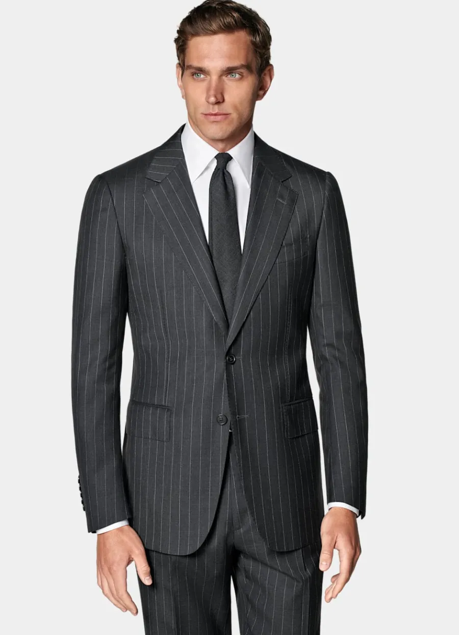 Suitsupply Costume Milano coupe Tailored gris foncé à rayures Cheap