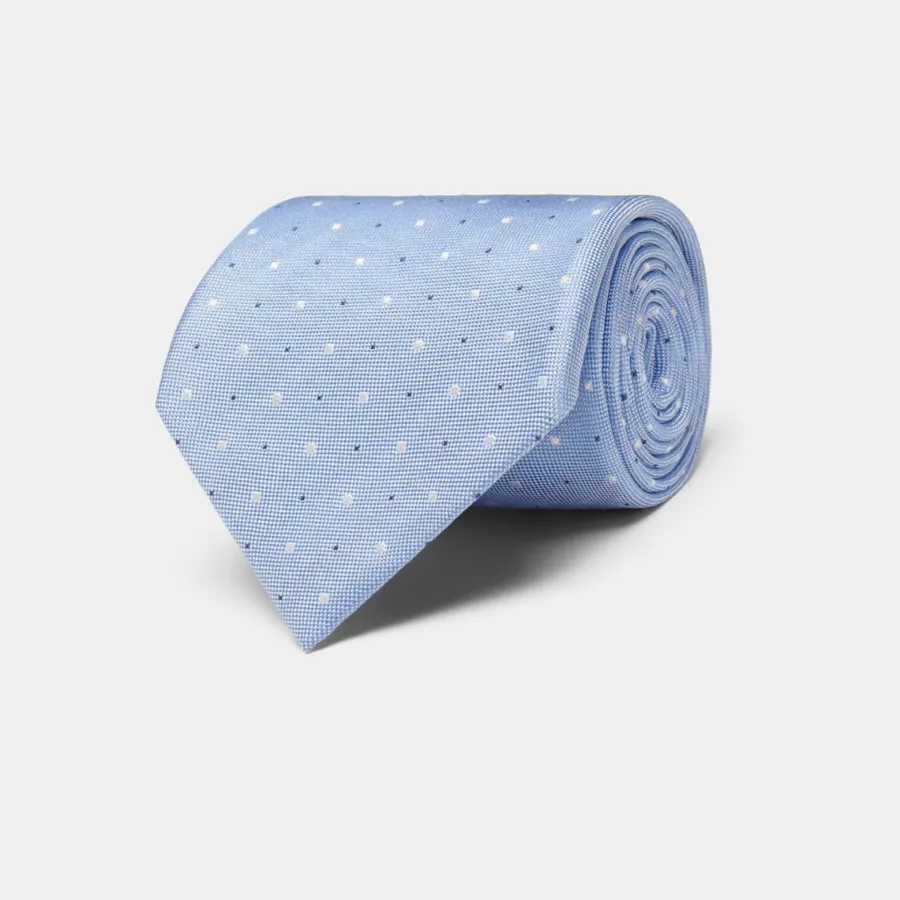 Suitsupply Cravate bleu clair à pois Light Blue Best