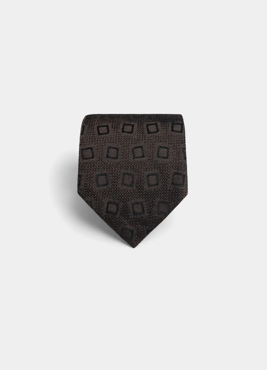 Suitsupply Cravate grenadine marron à motif graphique Brown Hot