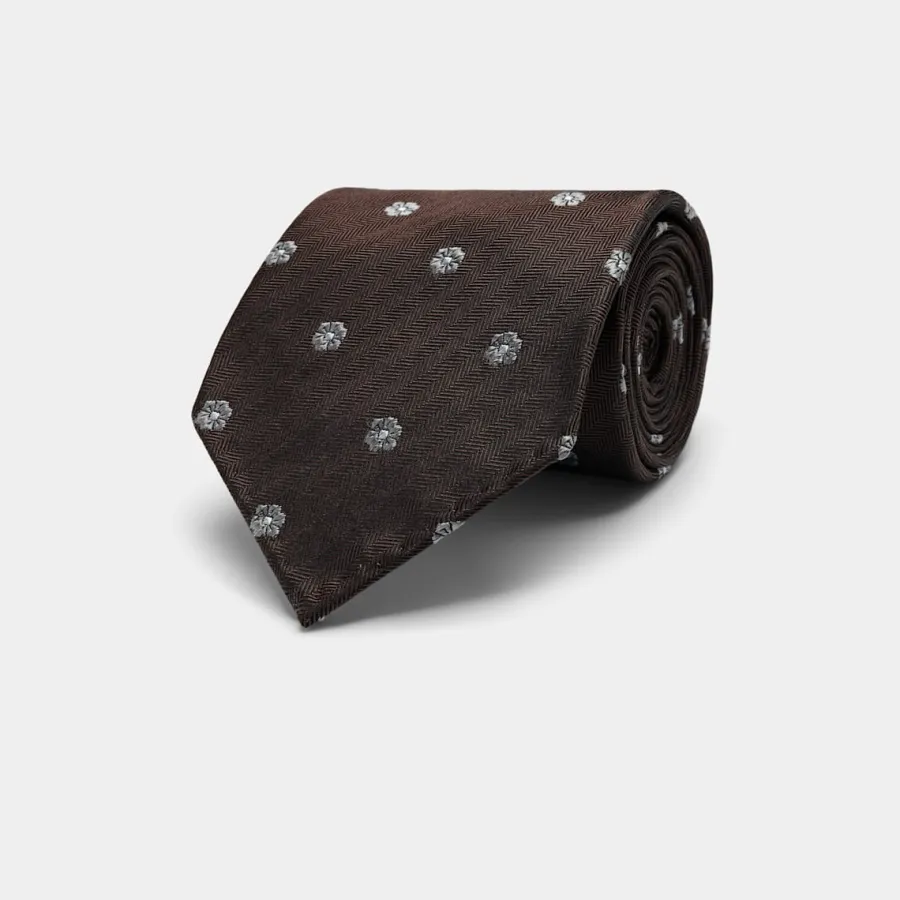 Suitsupply Cravate marron à fleurs Brown Cheap