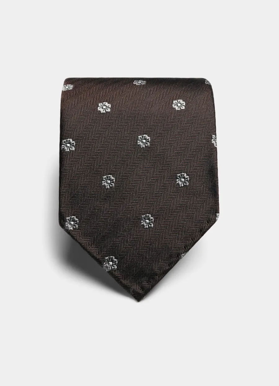 Suitsupply Cravate marron à fleurs Brown Cheap