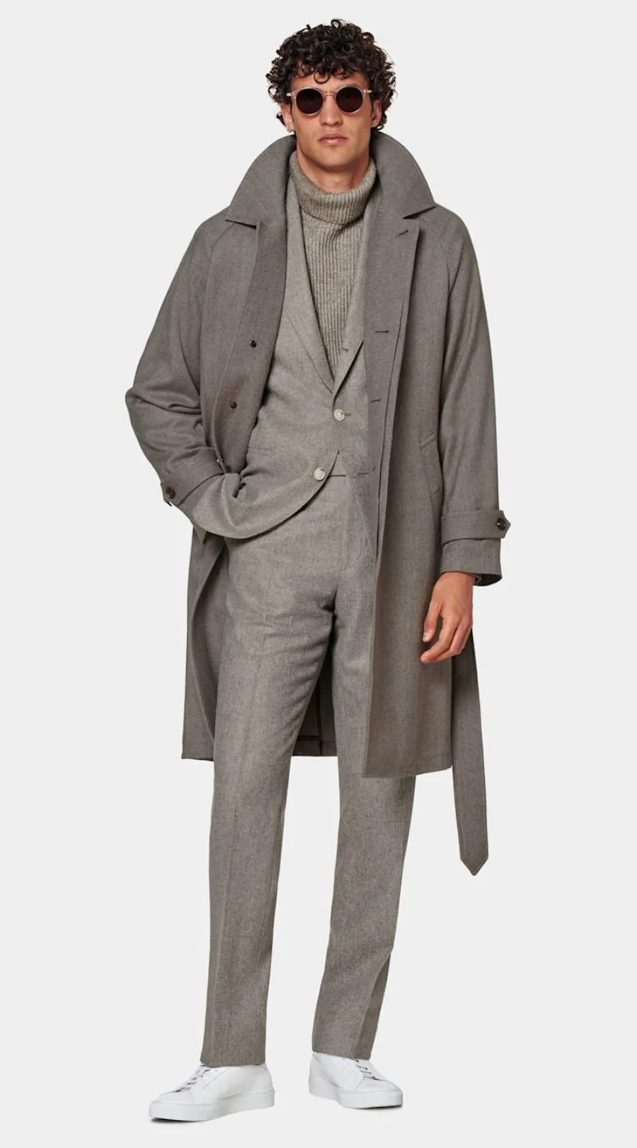 Suitsupply Manteau long ceinturé à chevrons Taupe Best