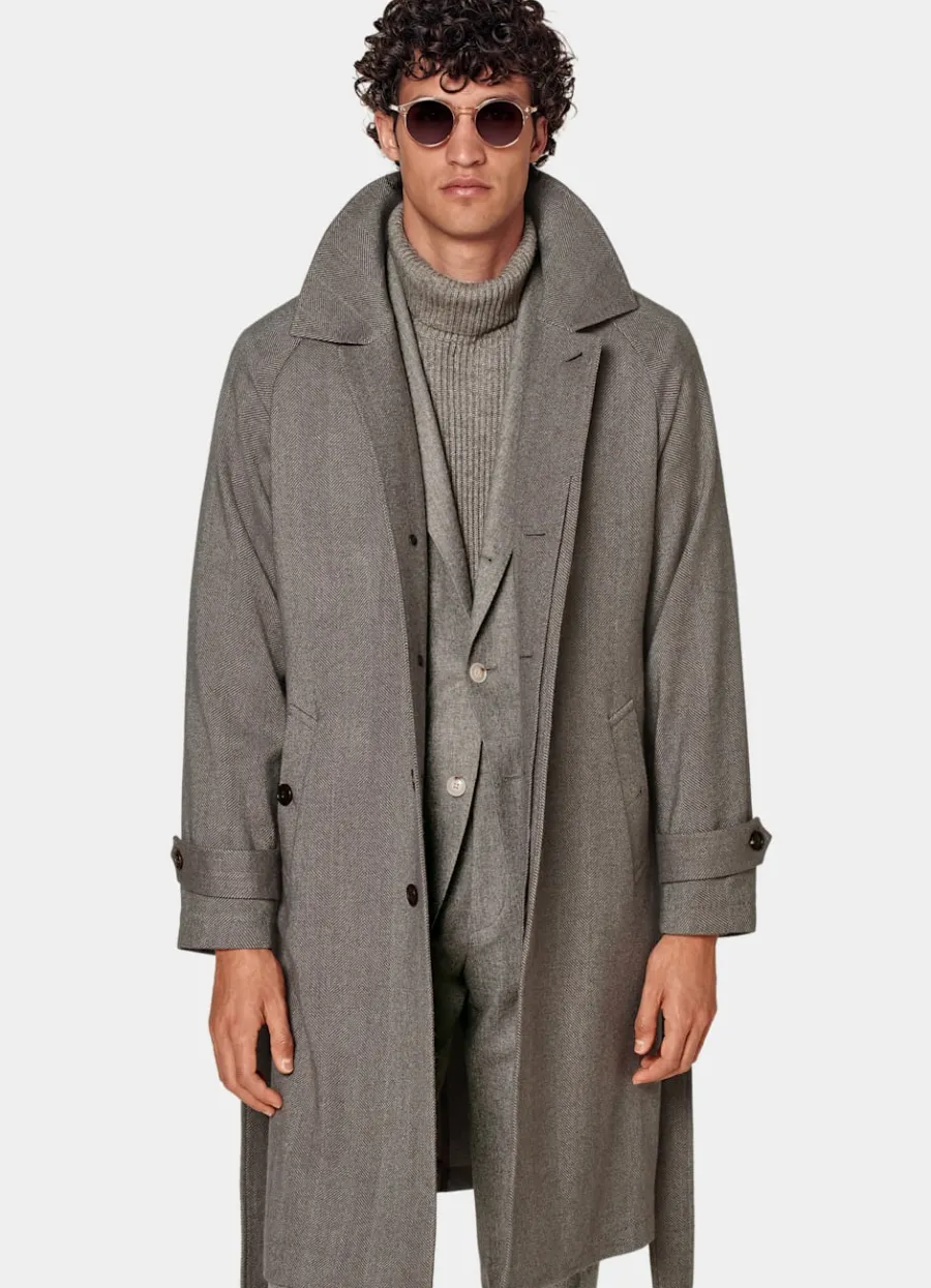 Suitsupply Manteau long ceinturé à chevrons Taupe Best