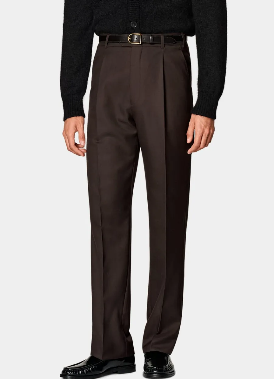 Suitsupply Pantalon Wide Leg Straight marron foncé Dark Brown Outlet