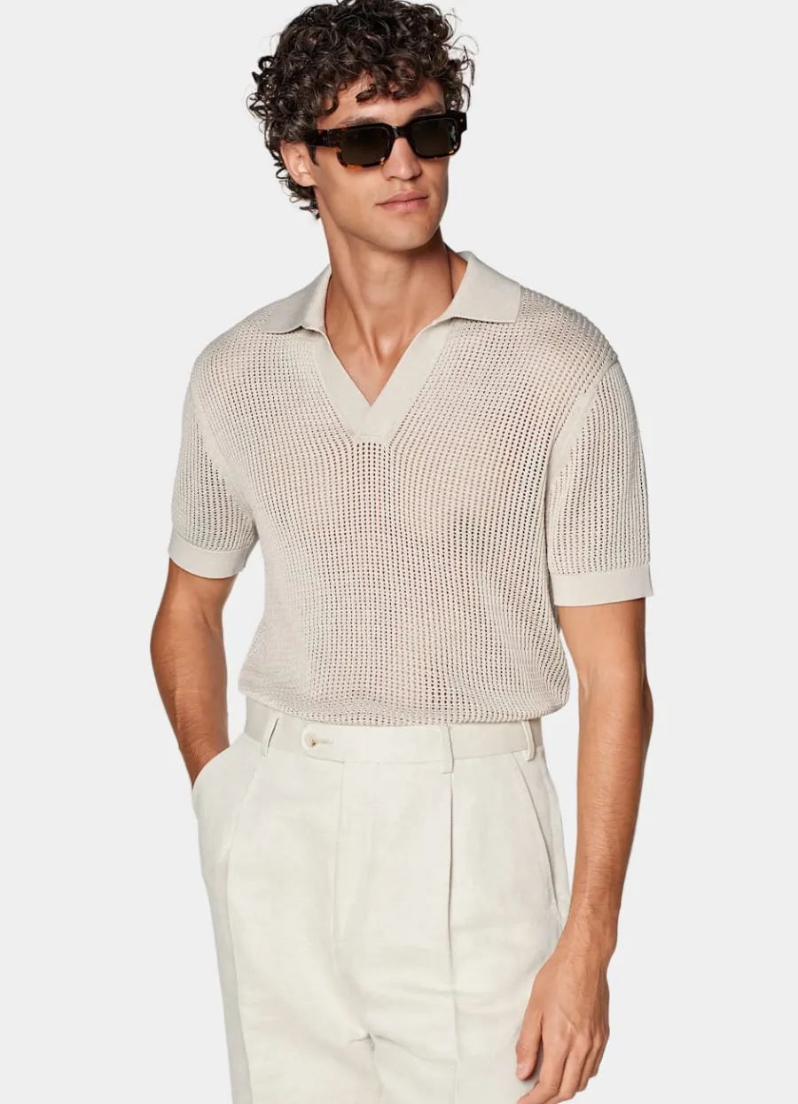 Suitsupply Polo crochet sans boutons sable Sand Sale