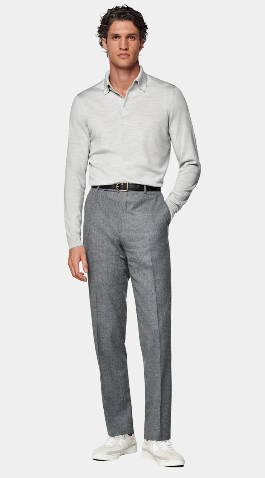 Suitsupply Polo manches longues Merino gris clair Light Grey Best Sale