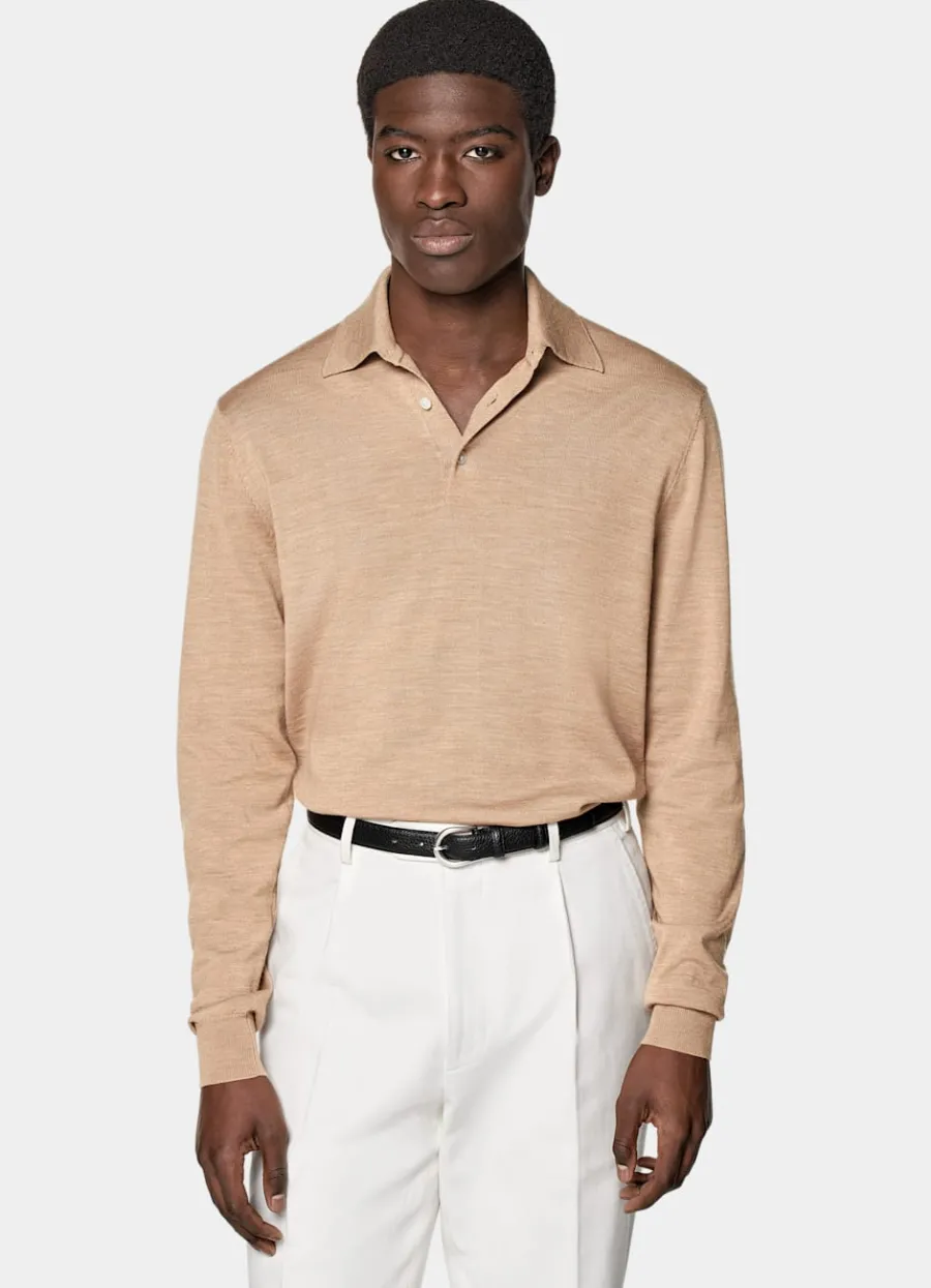 Suitsupply Polo manches longues Merino marron moyen Mid Brown Best