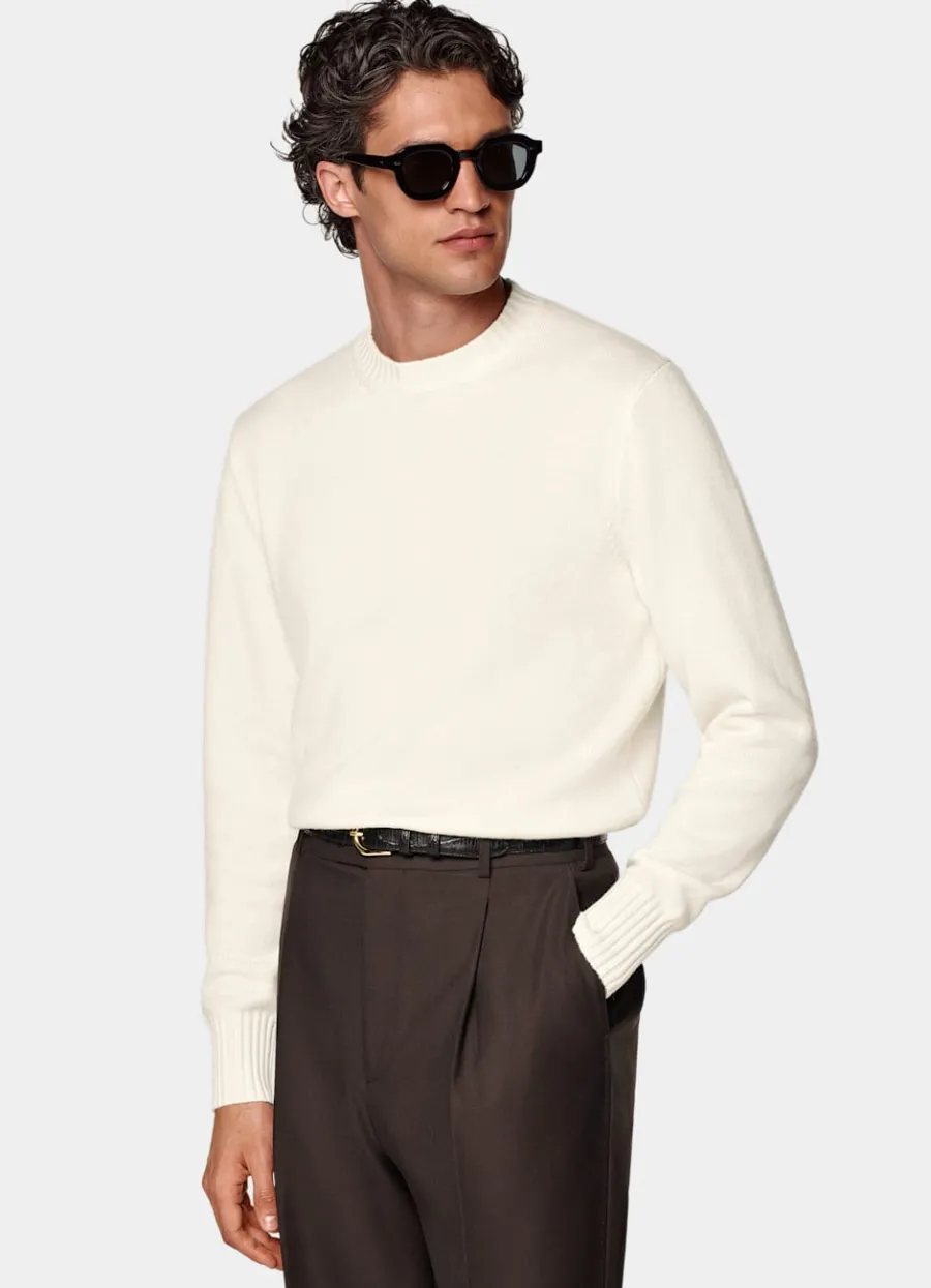 Suitsupply Pull col rond blanc cassé Off-White Discount