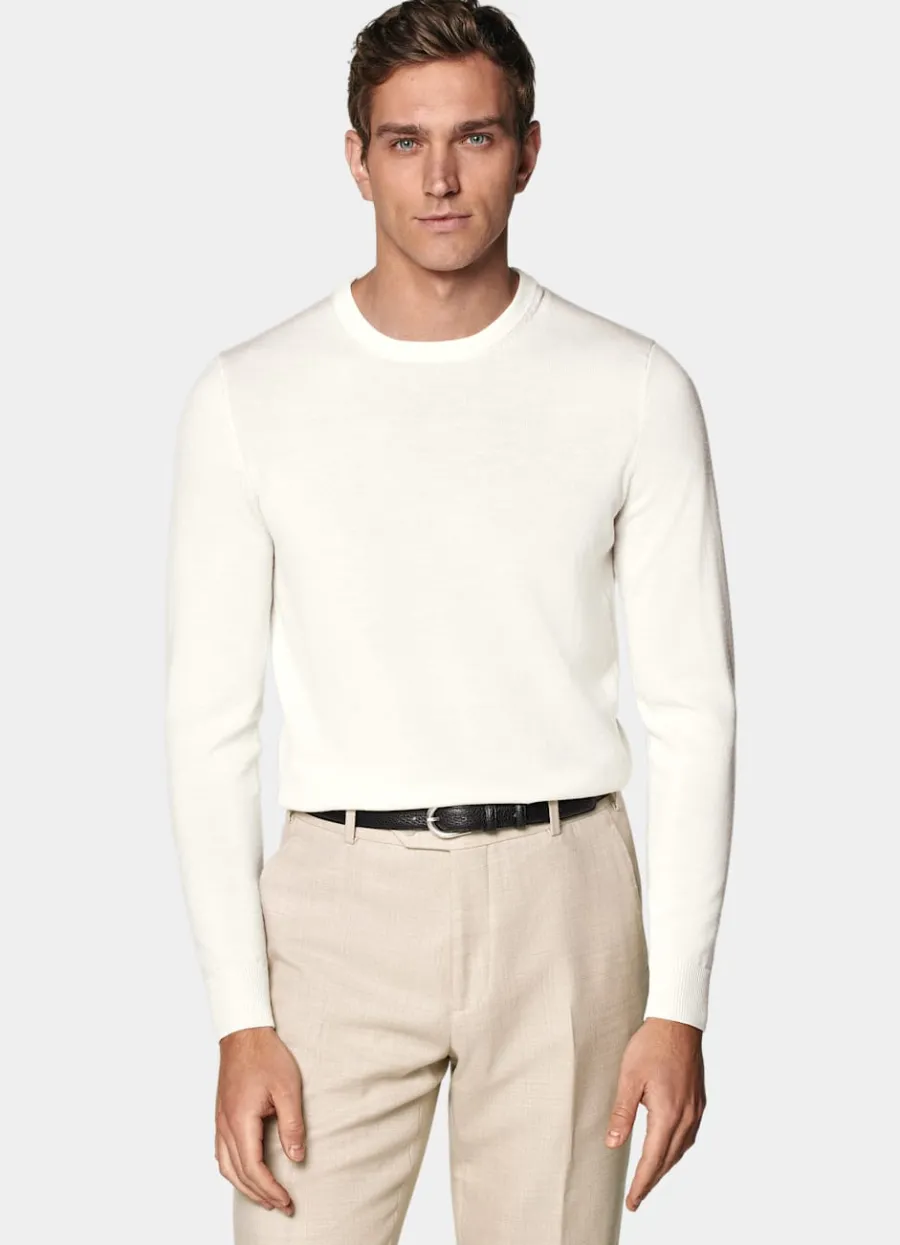 Suitsupply Pull col rond Merino blanc cassé Off-White Hot