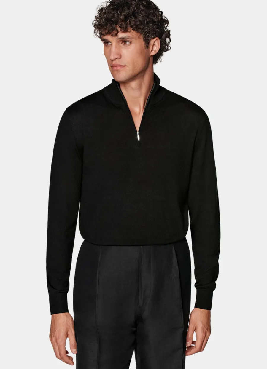 Suitsupply Pull semi-zippé noir Black New