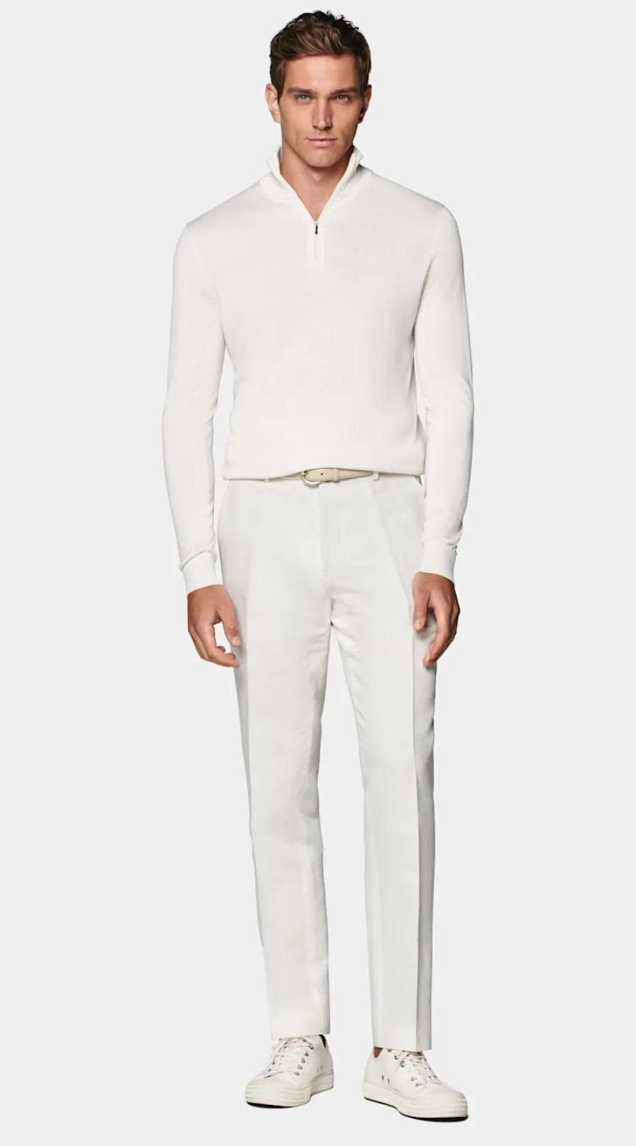 Suitsupply Semi-zippé blanc cassé Off-White Discount