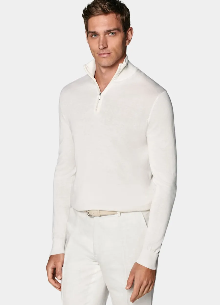 Suitsupply Semi-zippé blanc cassé Off-White Discount